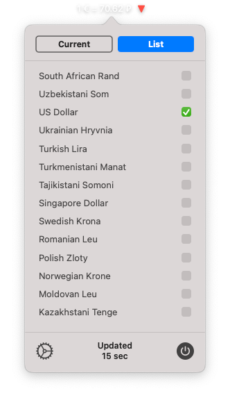 List of available currencies