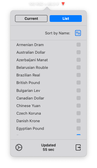 List of currencies in Ruble app