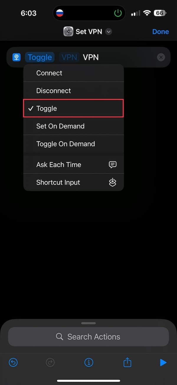 Toggle action